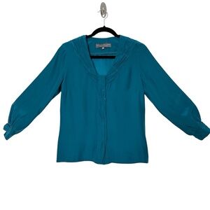 Quiet Luxury 100% Silk Teal Accessible Magnet Closure Blouse Feminine Classic